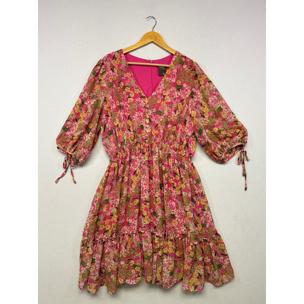 Cottagecore Boho Taylor Woman Womens Tag Pink Floral Tiered V-Neck Dress
